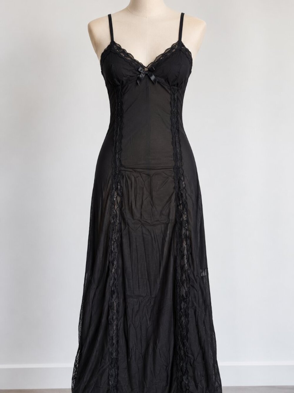 Women's Famstar Sheer Mesh Lace Long Nightgown – XL – Black – NWOT